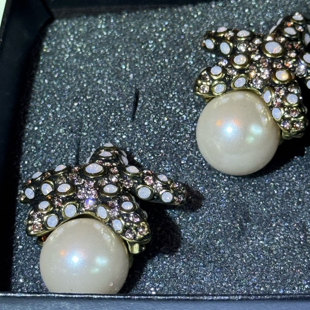 Gold and White Pearl Rhinestone Earrings
